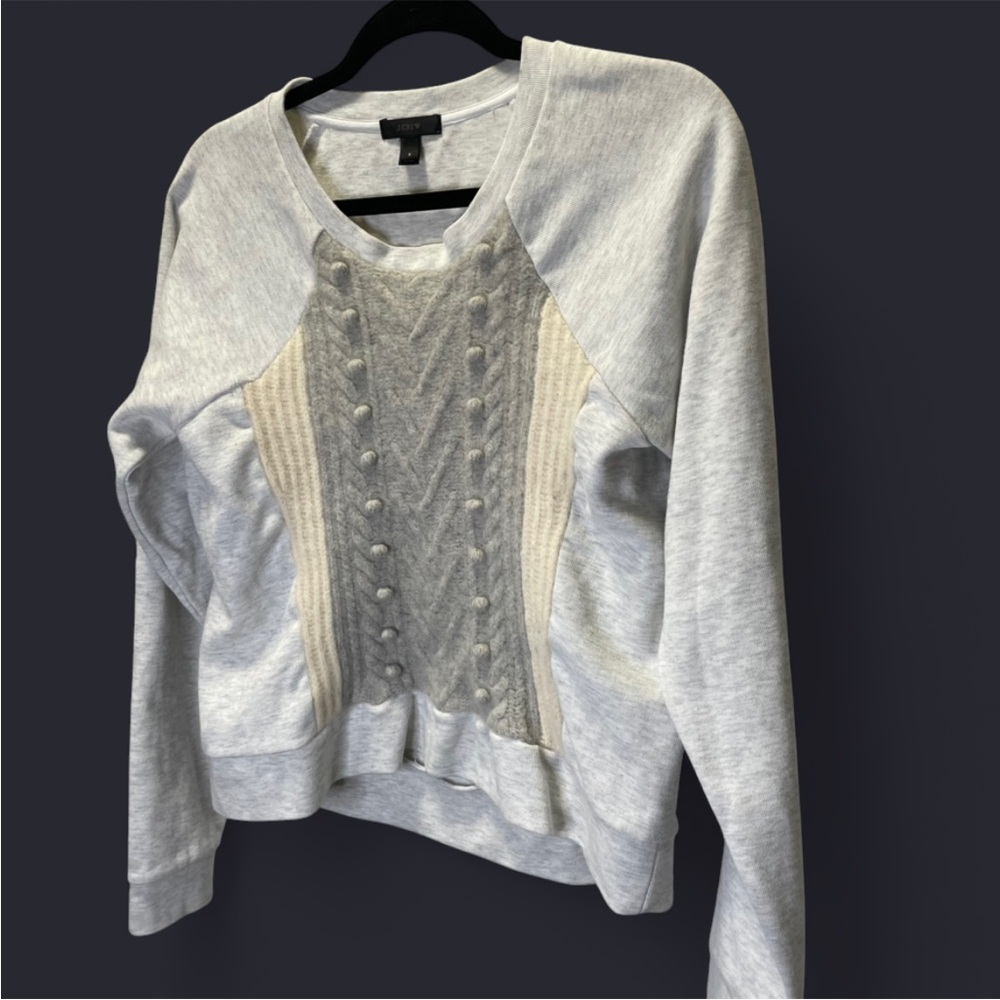 J. Crew Light Gray and Beige Mixed Media Crew Neck Sweater - Picture 4 of 5